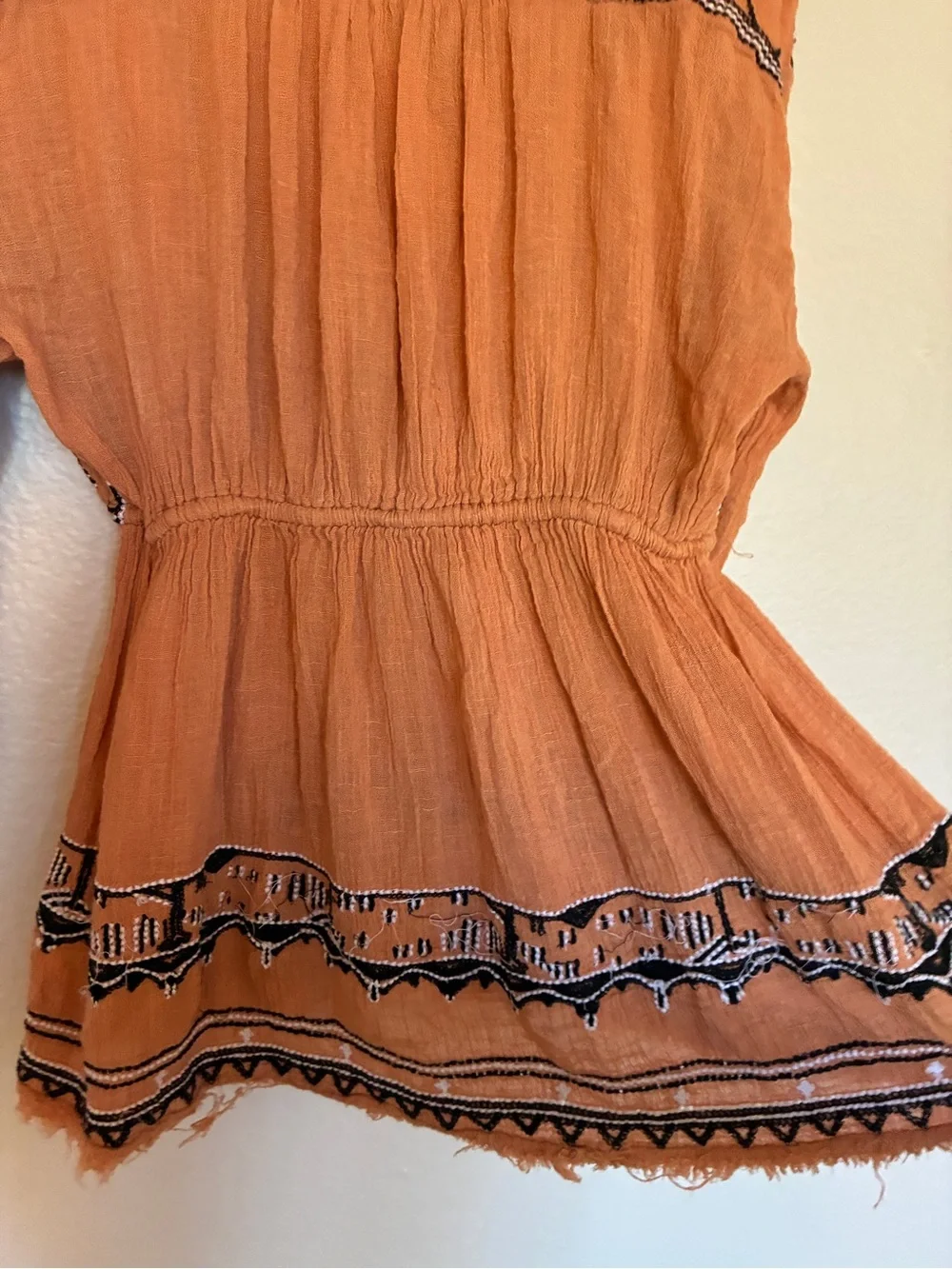 Free People Revolve Saffron Embroidered Tunic in Terracotta Boho Peasant Tunic - Picture 9 of 14